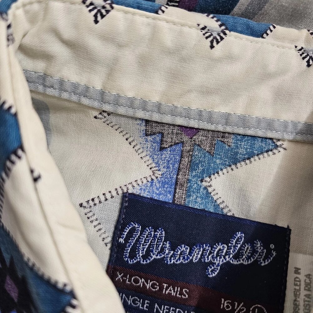 Wrangler Western Pearl Snap Cowboy Short Sleeve Shirt Aztec Large 16.5 VTG - Picture 7 of 10